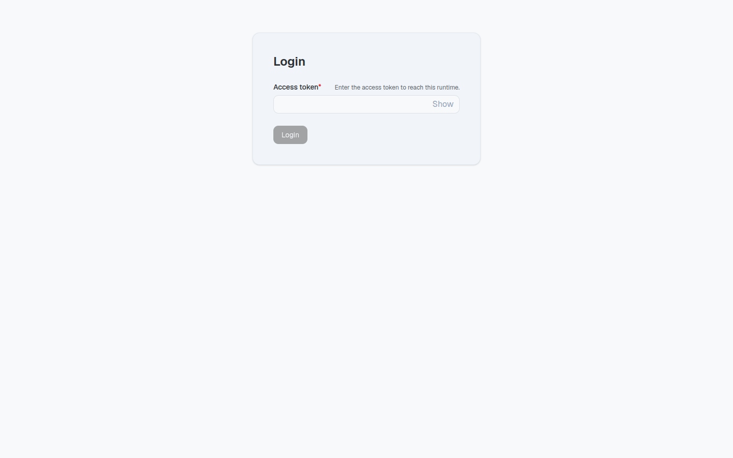 Beam's login page: a single access-token field gating the whole UI