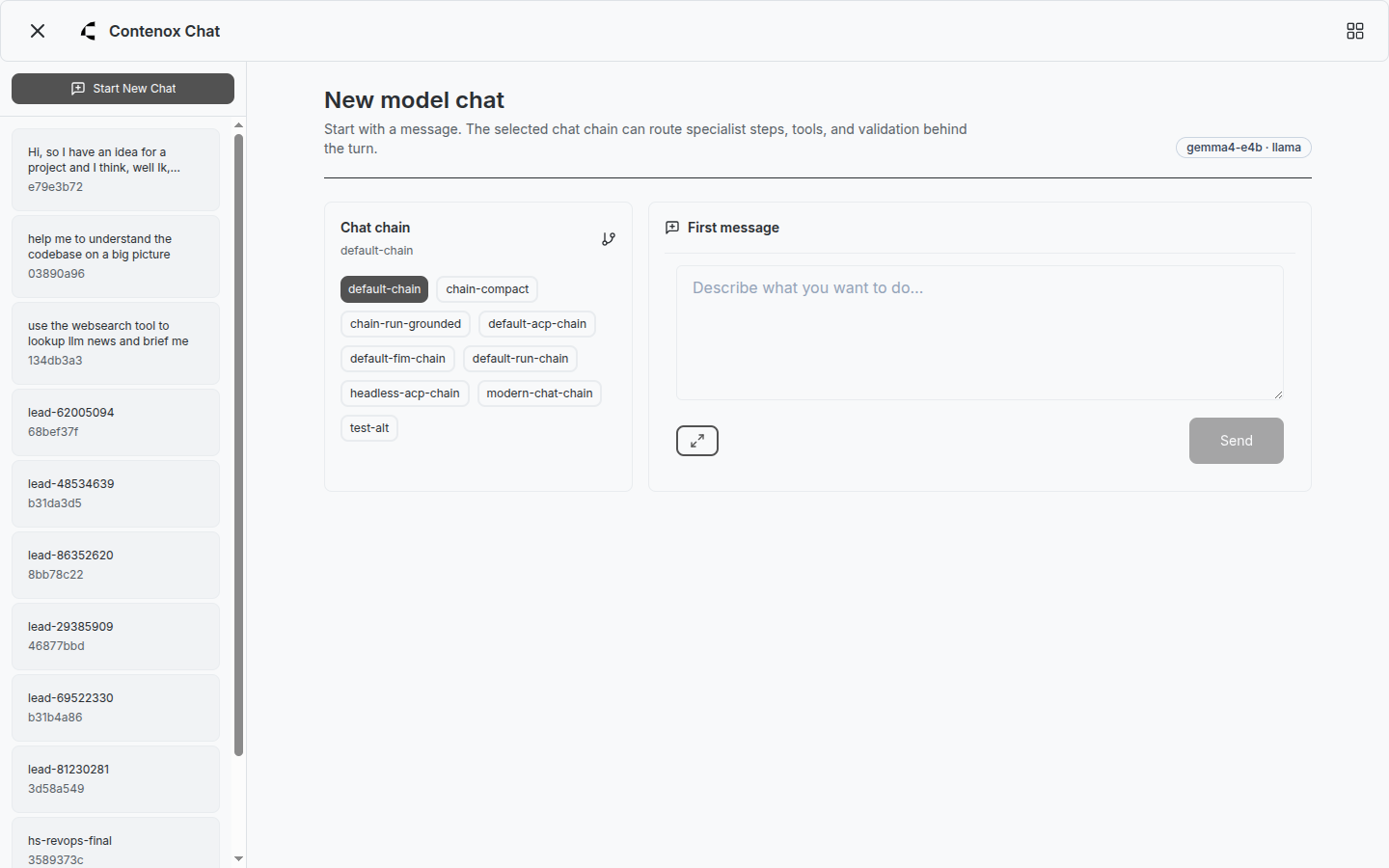 A Beam session bound to a project workspace, with per-session Model, HITL Policy, Think, and Workspace controls above an empty chat
