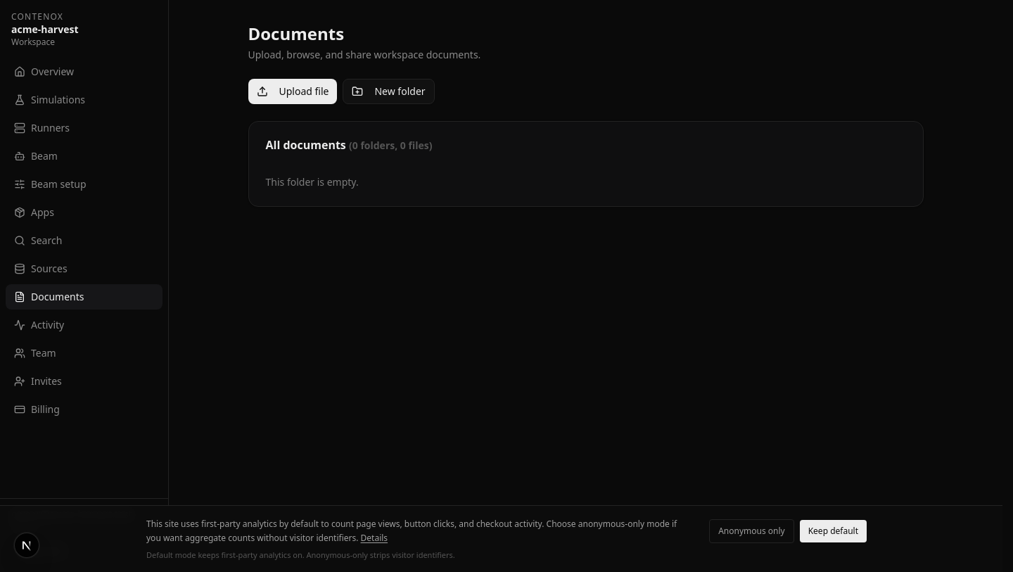 Bob's workspace documents view, listing the files synced in from a connected source