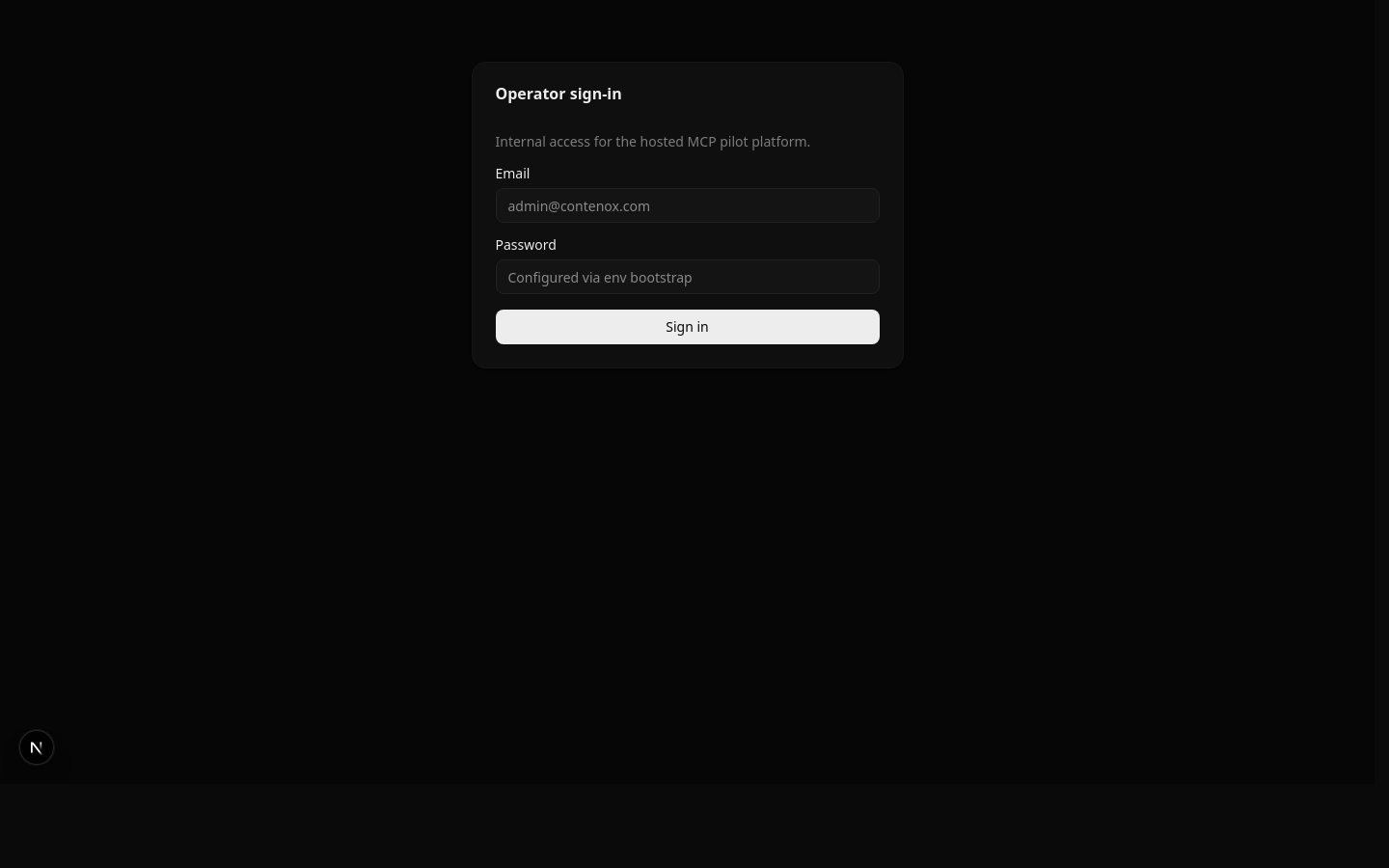 The operator sign-in page, a separate entrance from the tenant-facing one