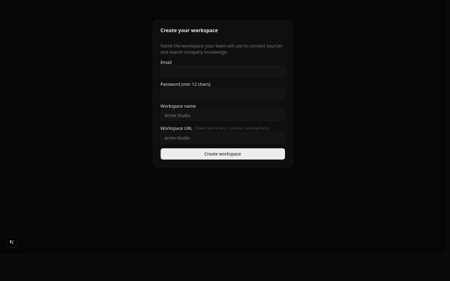 The hosted platform's workspace signup form